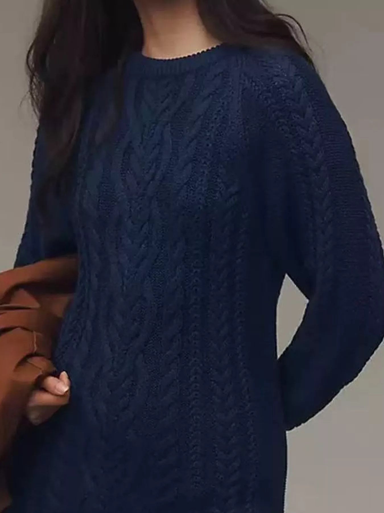 Full Size Cable Knit Pleated Hem Sweater Dress Plus Size - MegaSuperStar