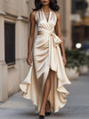 Full Size High-Low Ruffled Satin Maxi Dress Plus Size thumbnail