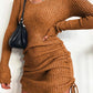 Full Size Ribbed Knit Drawstring Bodycon Sweater Dress Plus Size - MegaSuperStar