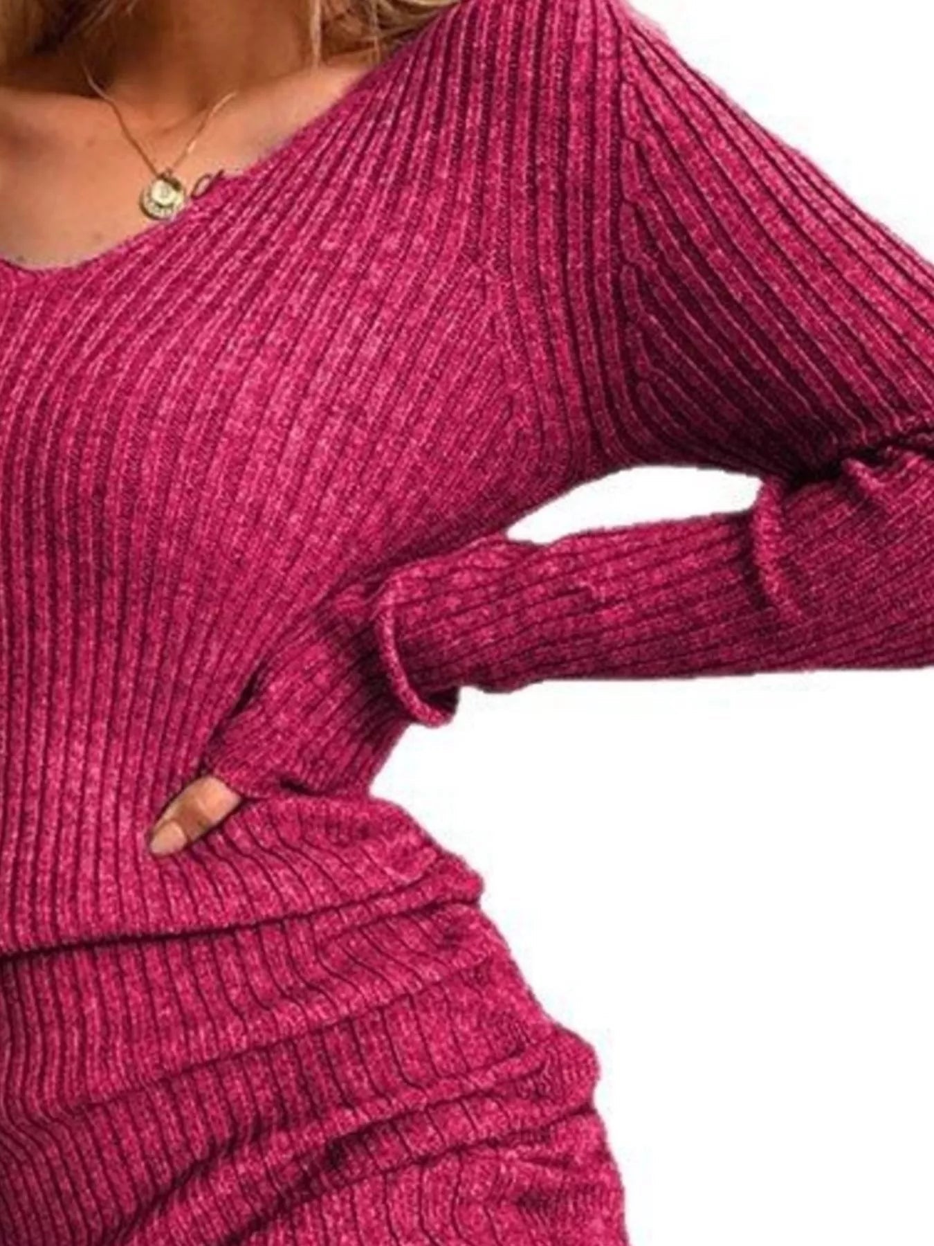 Full Size Ribbed Knit Drawstring Bodycon Sweater Dress Plus Size - MegaSuperStar