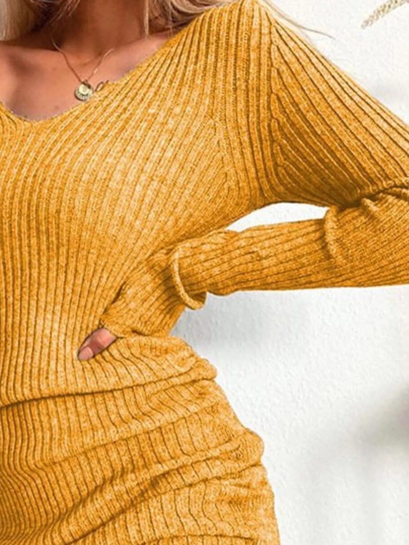 Full Size Ribbed Knit Drawstring Bodycon Sweater Dress Plus Size - MegaSuperStar