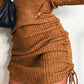 Full Size Ribbed Knit Drawstring Bodycon Sweater Dress Plus Size - MegaSuperStar