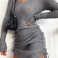 Full Size Ribbed Knit Drawstring Bodycon Sweater Dress Plus Size - MegaSuperStar