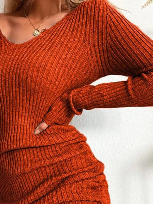 Customer styling 💖 Full Size Plus Size Ribbed Knit Sweater Dress with Drawstring 💖