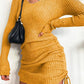 Full Size Ribbed Knit Drawstring Bodycon Sweater Dress Plus Size - MegaSuperStar