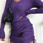 Full Size Ribbed Knit Drawstring Bodycon Sweater Dress Plus Size - MegaSuperStar