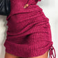 Full Size Ribbed Knit Drawstring Bodycon Sweater Dress Plus Size - MegaSuperStar