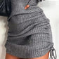Full Size Ribbed Knit Drawstring Bodycon Sweater Dress Plus Size - MegaSuperStar