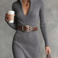 Full Size Ribbed Knit Turtleneck Sweater Dress Plus Size - MegaSuperStar