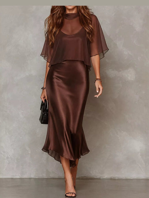 Customer styling Full Size Satin Cami Dress and Sheer Cover Up Set Plus Size