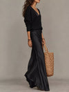 Full Size V-Neck Sweater and Satin Maxi Dress Two-Piece Set Plus Size thumbnail