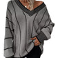 Full Size V - Neck Textured Knit Sweater Plus Size - MegaSuperStar