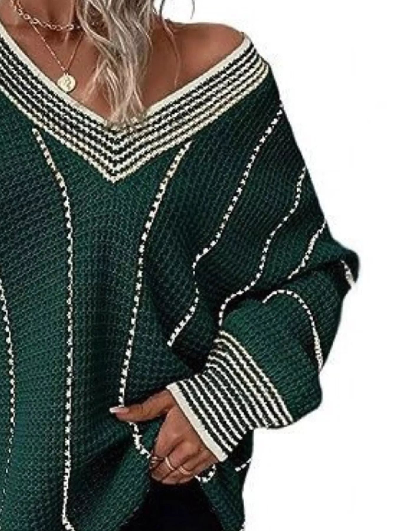 Full Size V - Neck Textured Knit Sweater Plus Size - MegaSuperStar
