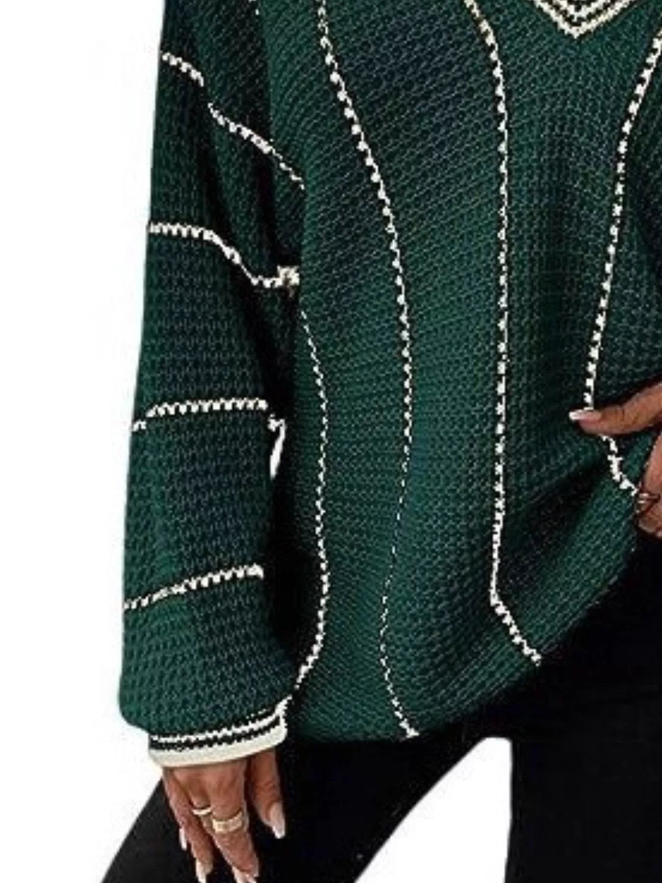 Full Size V - Neck Textured Knit Sweater Plus Size - MegaSuperStar