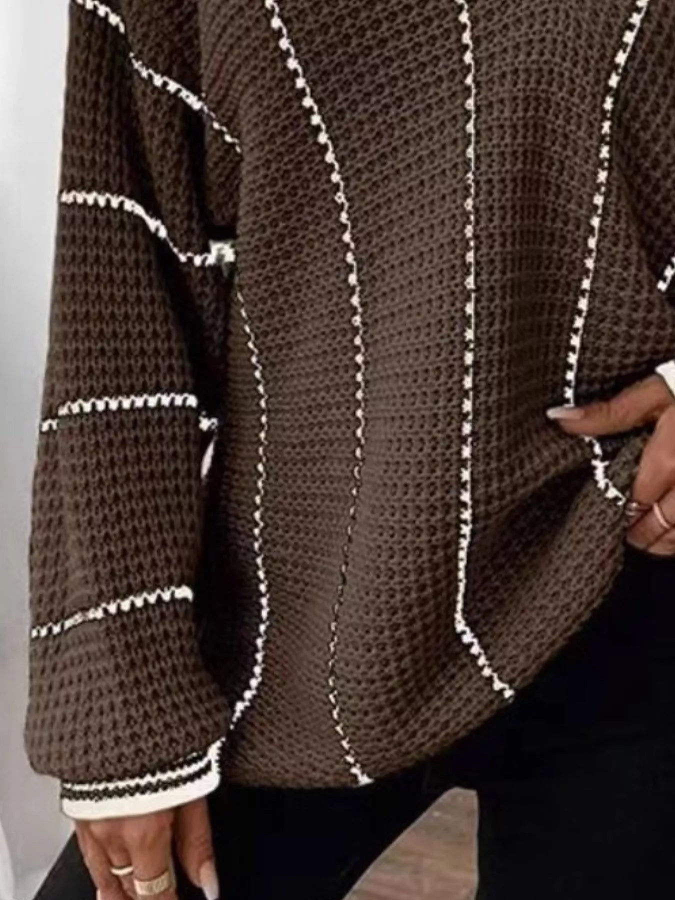 Full Size V - Neck Textured Knit Sweater Plus Size - MegaSuperStar