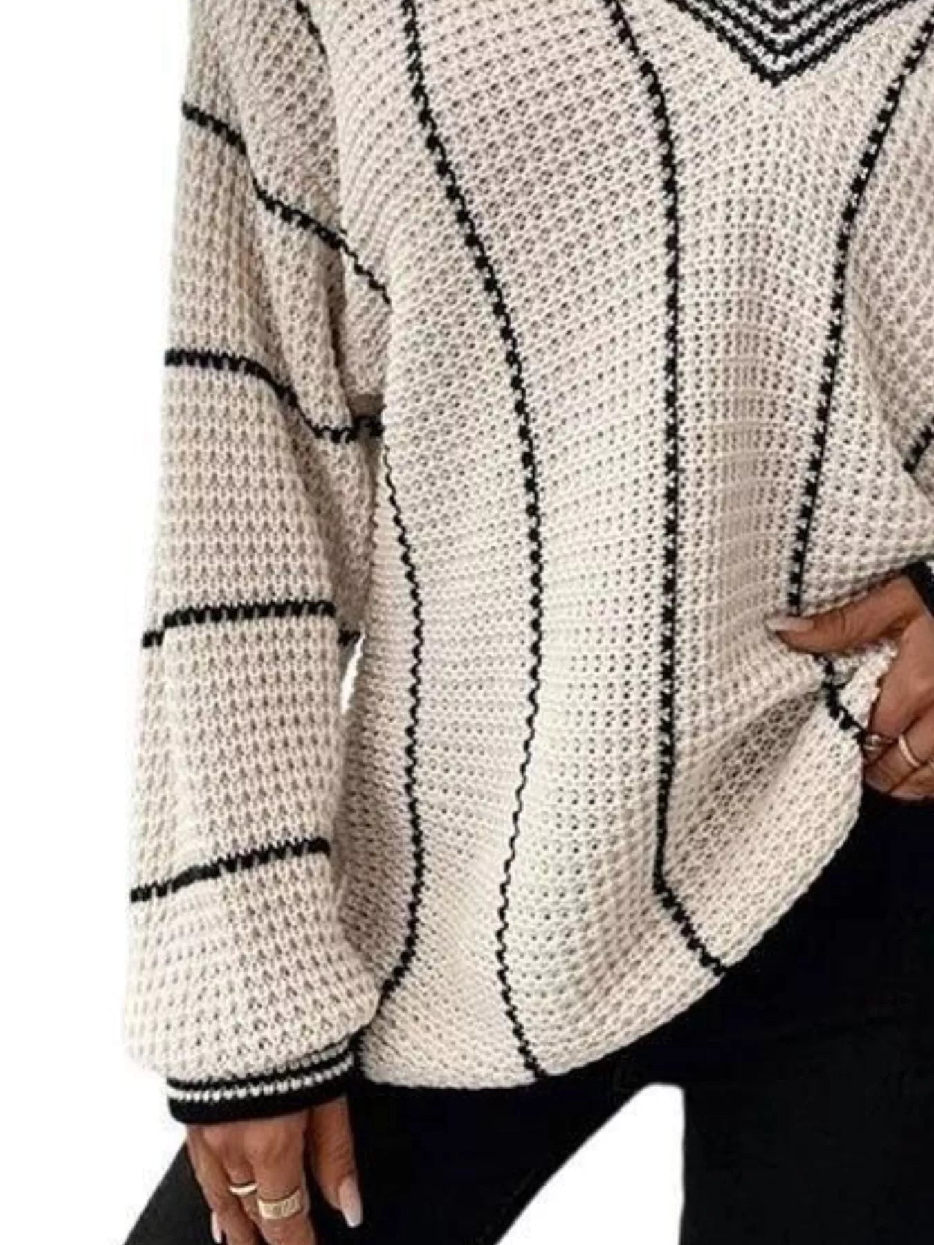 Full Size V - Neck Textured Knit Sweater Plus Size - MegaSuperStar