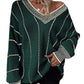 Full Size V - Neck Textured Knit Sweater Plus Size - MegaSuperStar