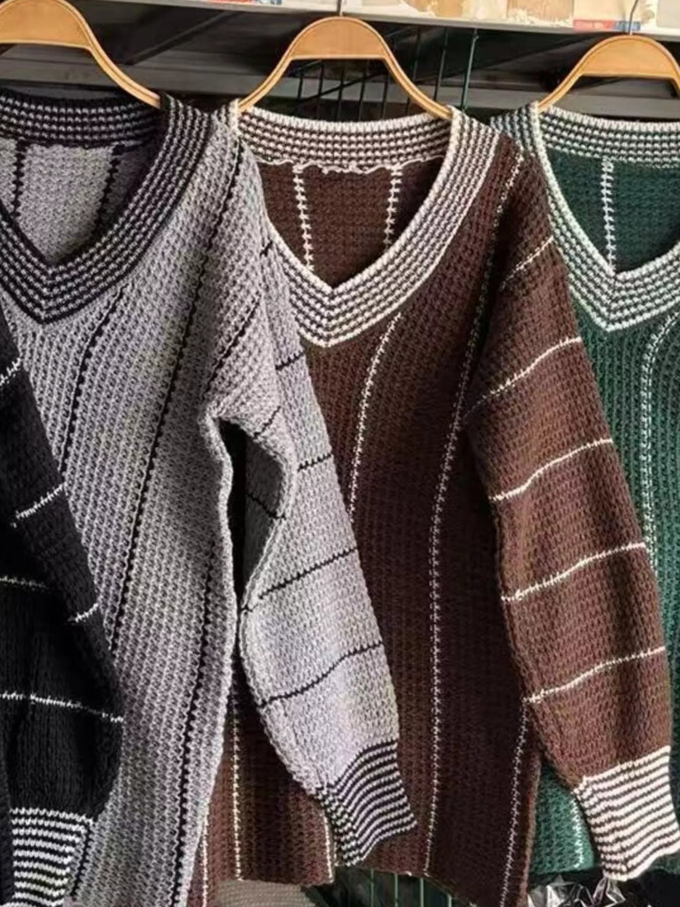 Full Size V - Neck Textured Knit Sweater Plus Size - MegaSuperStar