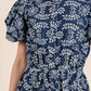 GeeGee Leaf Pattern Eyelet Lace Dress with Puff Sleeves - MegaSuperStar