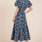 GeeGee Leaf Pattern Eyelet Lace Dress with Puff Sleeves - MegaSuperStar