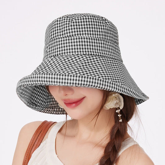 Gingham Pattern Wide Brim Bucket Hat - MegaSuperStar