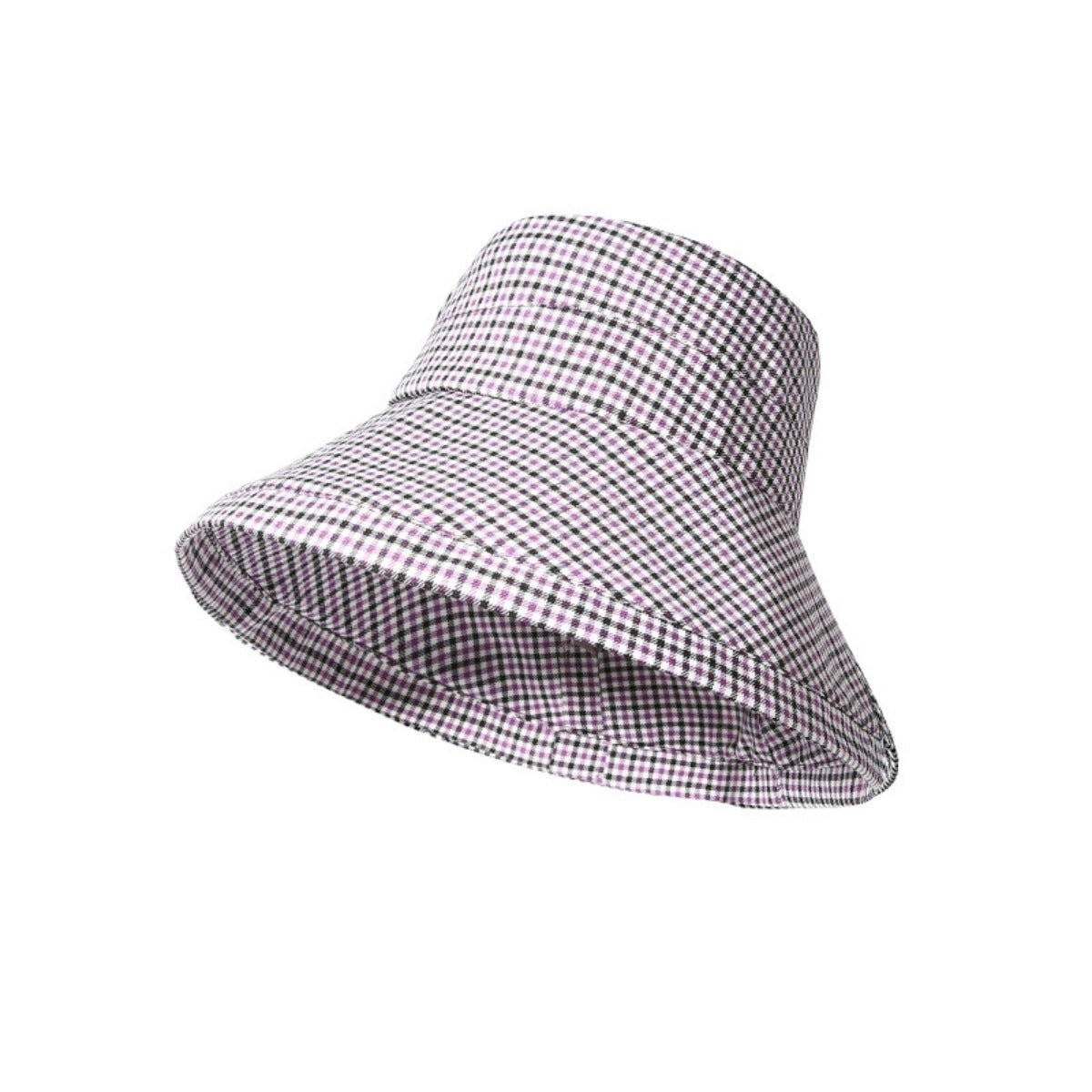 Gingham Pattern Wide Brim Bucket Hat - MegaSuperStar