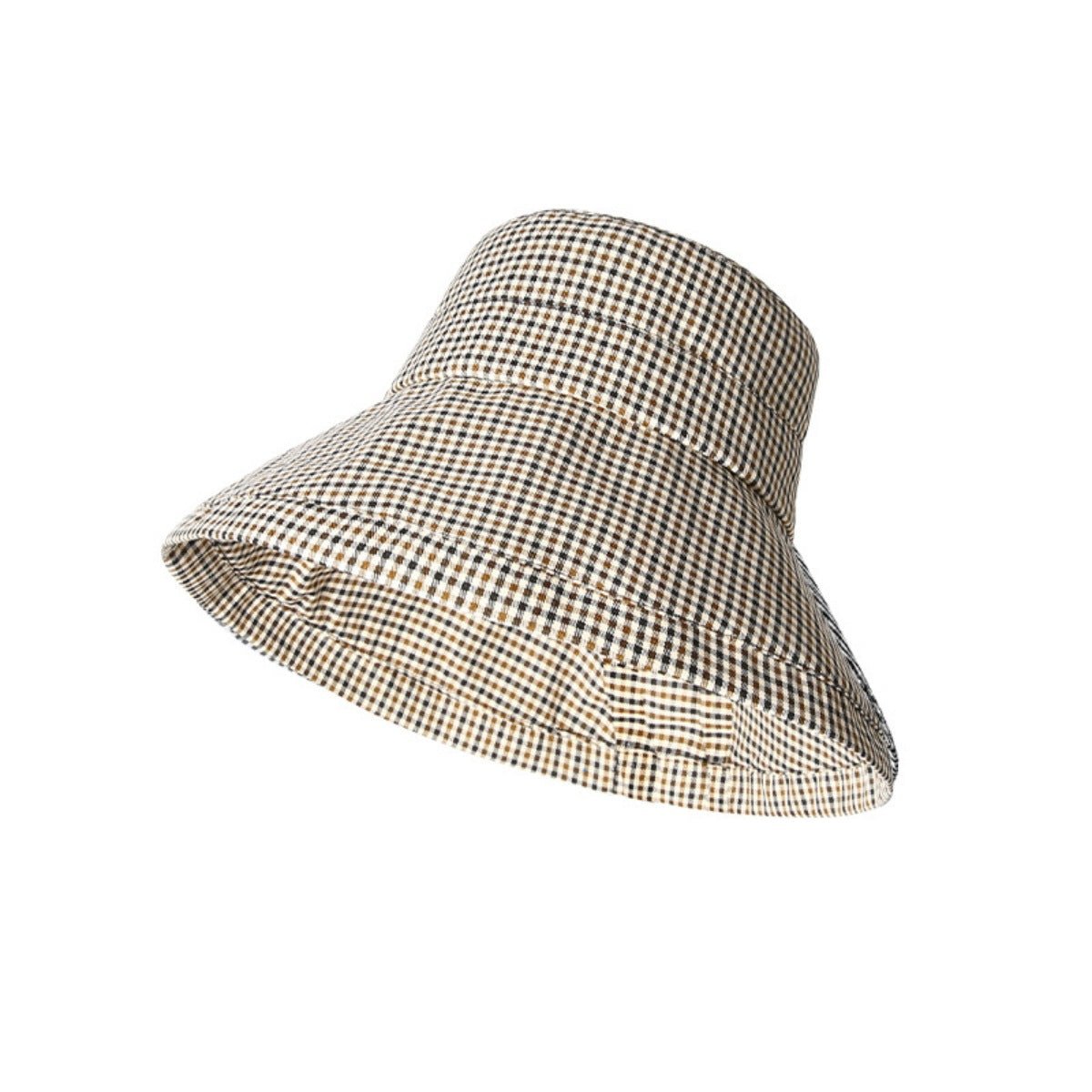 Gingham Pattern Wide Brim Bucket Hat - MegaSuperStar