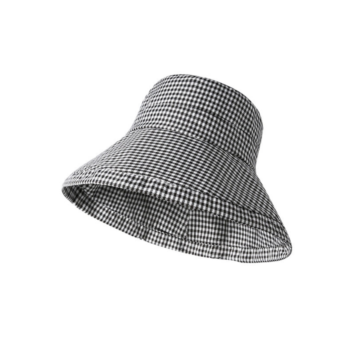 Gingham Pattern Wide Brim Bucket Hat - MegaSuperStar