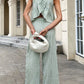 Gingham Sleeveless Top and Wide - Leg Pants Set - MegaSuperStar