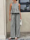 🌺 Gingham Sleeveless Top and Wide-Leg Pants Set for Effortless Style and Comfort 🌺 thumbnail