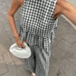 Gingham Sleeveless Top and Wide - Leg Pants Set - MegaSuperStar