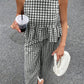 Gingham Sleeveless Top and Wide - Leg Pants Set - MegaSuperStar