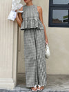 🌺 Gingham Sleeveless Top and Wide-Leg Pants Set for Effortless Style and Comfort 🌺 thumbnail