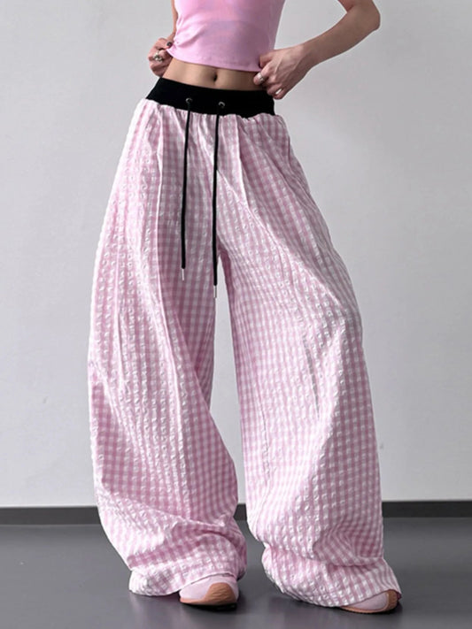 💕 Gingham Wide Leg Drawstring Pants - Sweet Style 💕 - MegaSuperStar