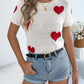 Heart Pattern Short Sleeve Knit Top - MegaSuperStar