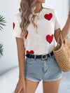 🧡 Heart Pattern Knit Top - Stylish Short Sleeve Design 🧡 thumbnail