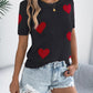 Heart Pattern Short Sleeve Knit Top - MegaSuperStar