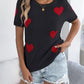 Heart Pattern Short Sleeve Knit Top - MegaSuperStar