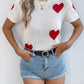Heart Pattern Short Sleeve Knit Top - MegaSuperStar