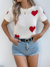 🧡 Heart Pattern Knit Top - Stylish Short Sleeve Design 🧡 thumbnail