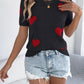 Heart Pattern Short Sleeve Knit Top - MegaSuperStar