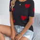 Heart Pattern Short Sleeve Knit Top - MegaSuperStar