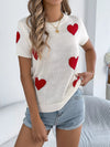 🧡 Heart Pattern Knit Top - Stylish Short Sleeve Design 🧡 thumbnail