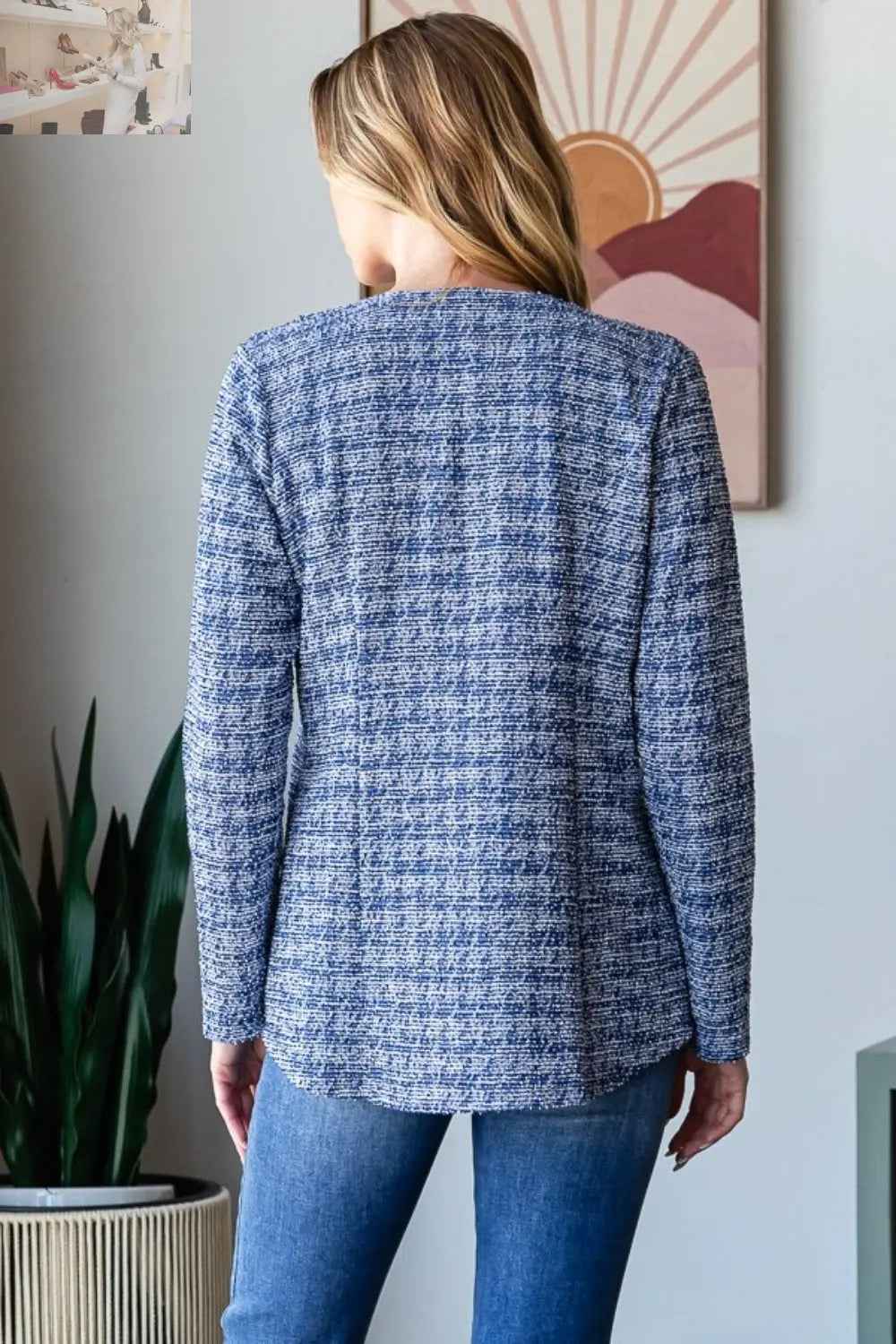 Heimish Houndstooth Blazer - Full Size Tweed Open Front Style - MegaSuperStar