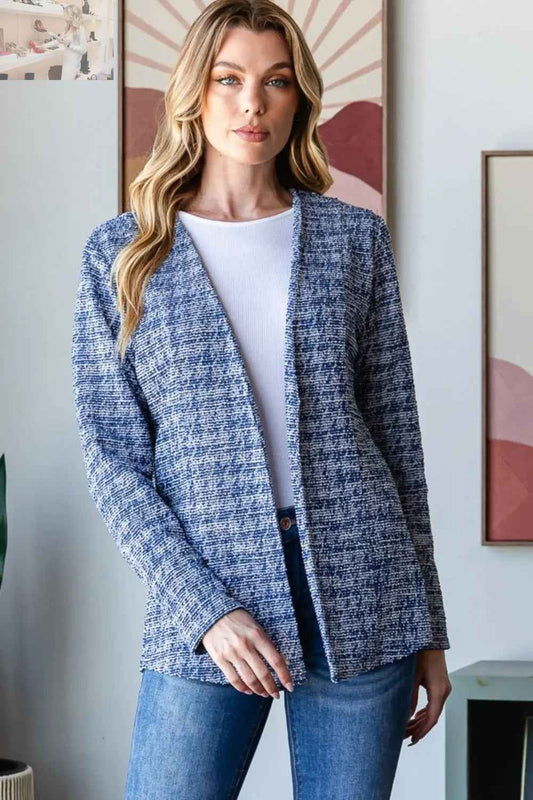 Heimish Houndstooth Blazer - Full Size Tweed Open Front Style - MegaSuperStar