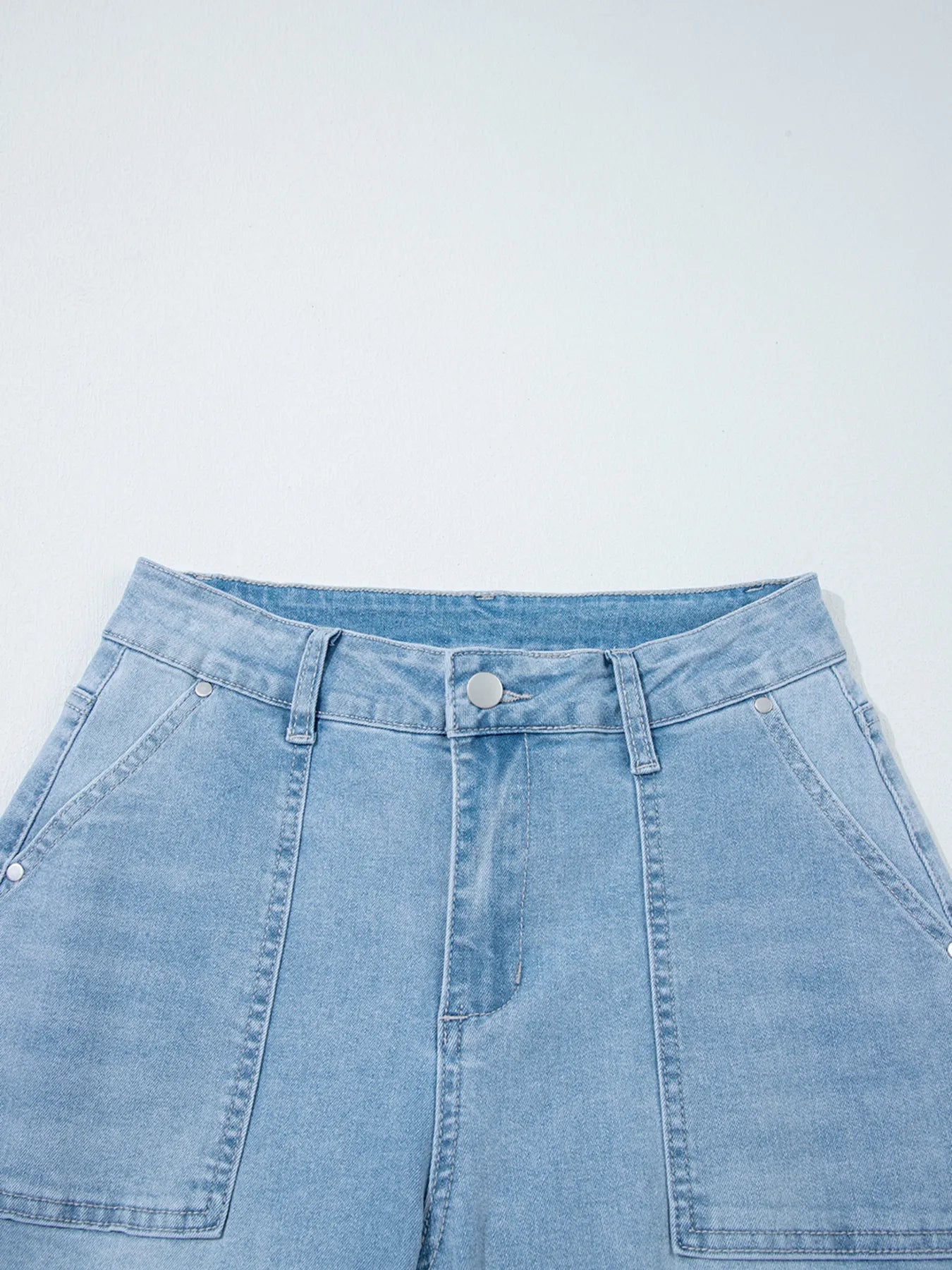 High Rise Relaxed Jeans with Barrel Cut and Patch Pockets - MegaSuperStar