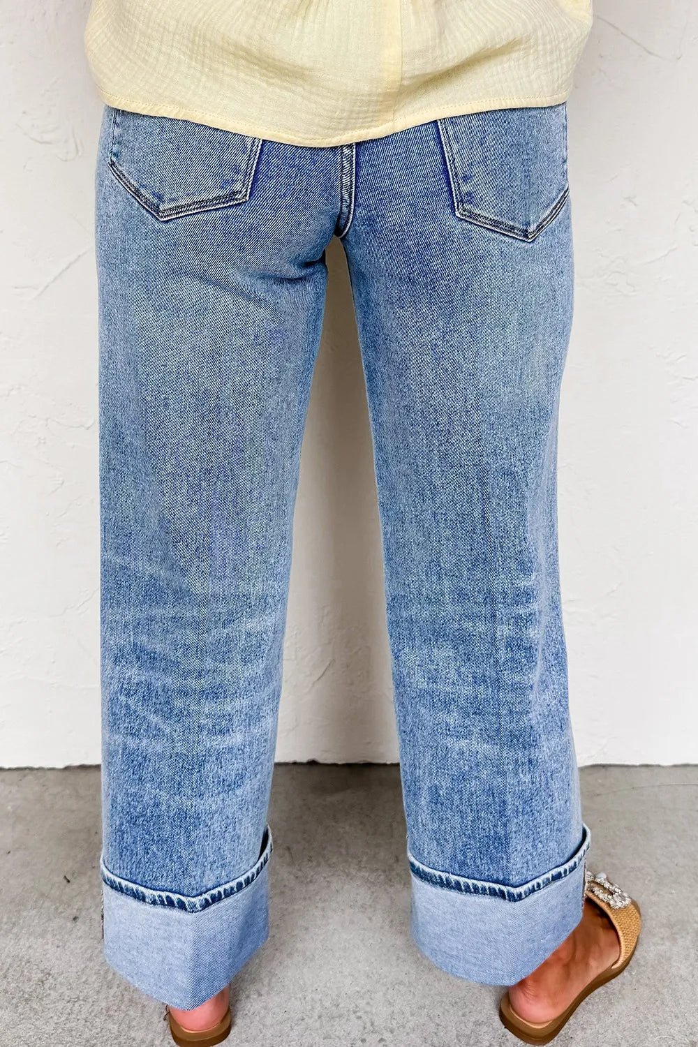 High - Waisted Wide - Leg Cuffed Jeans - MegaSuperStar