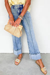 ✨ High-Waisted Wide-Leg Jeans with Cuffed Hem for Trendy Comfort ✨ thumbnail
