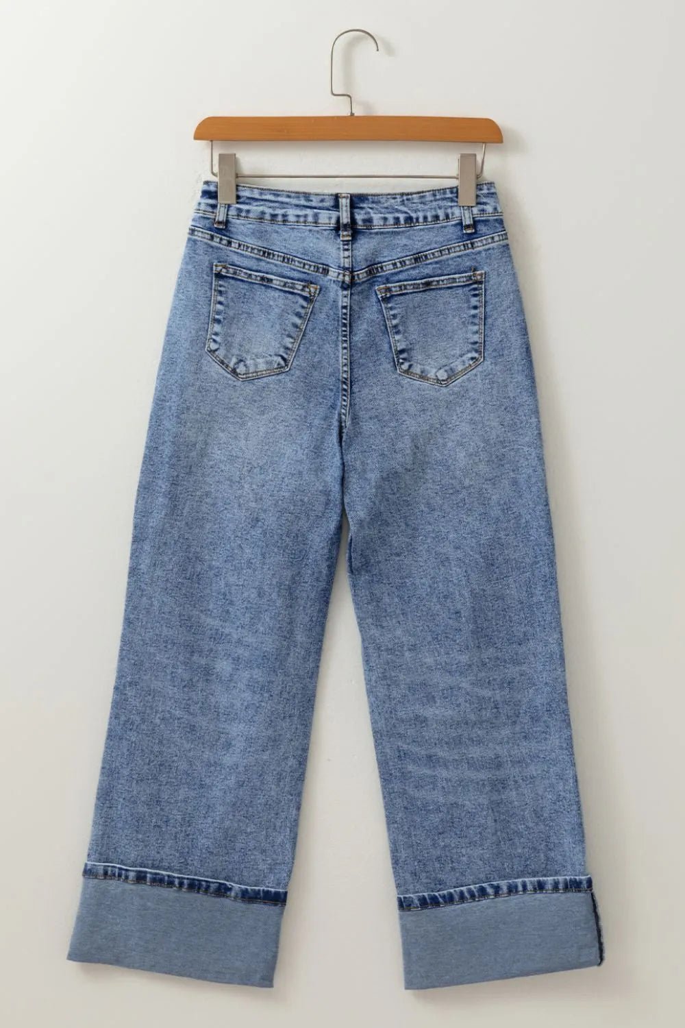High - Waisted Wide - Leg Cuffed Jeans - MegaSuperStar