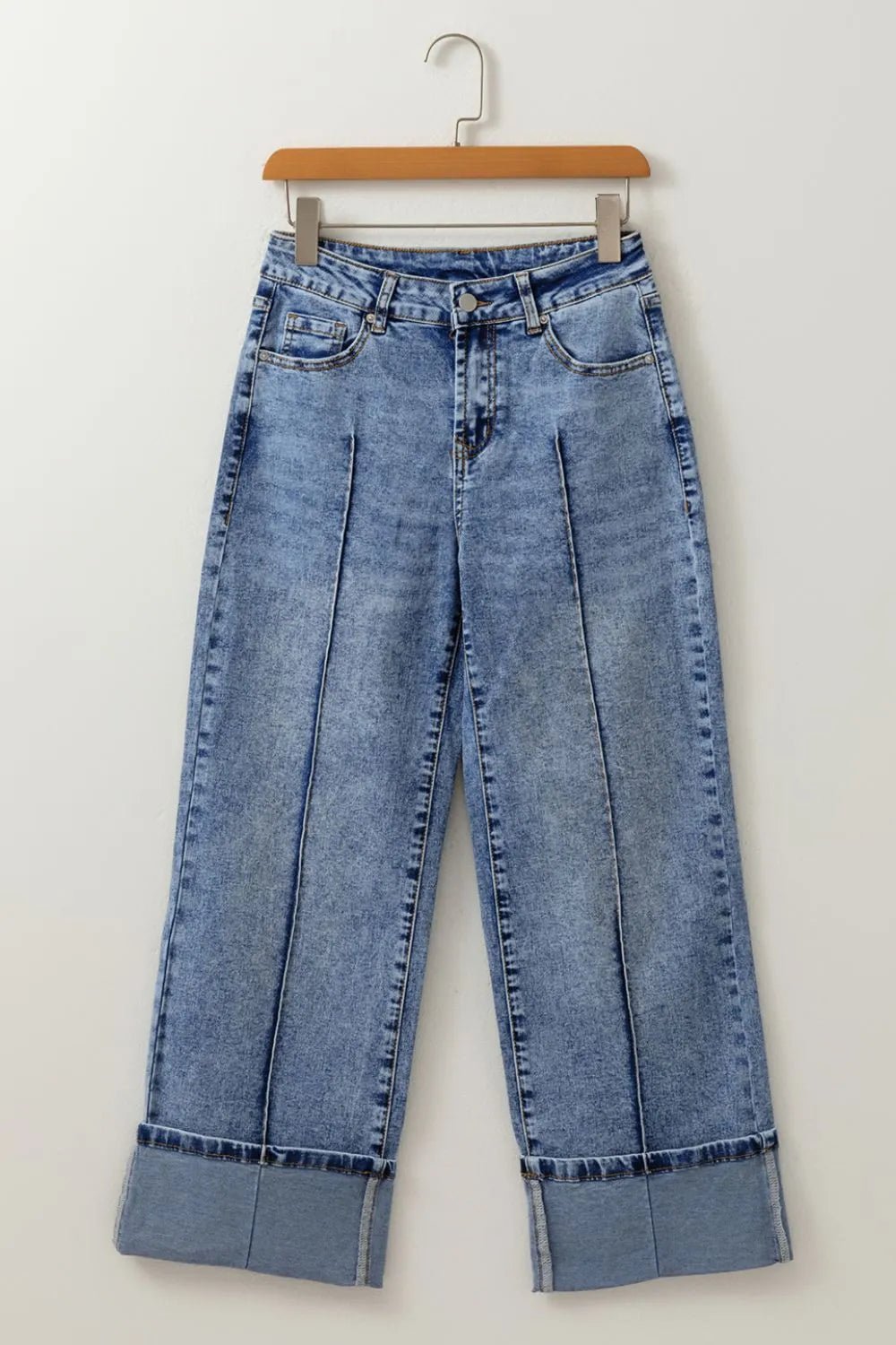 High - Waisted Wide - Leg Cuffed Jeans - MegaSuperStar